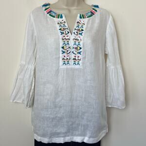 Talbots 100% Linen Fish Sequin Embellished Tunic White Small